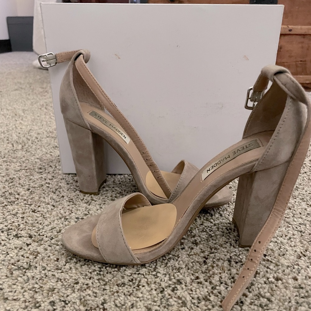 steven madden suede gray block heel